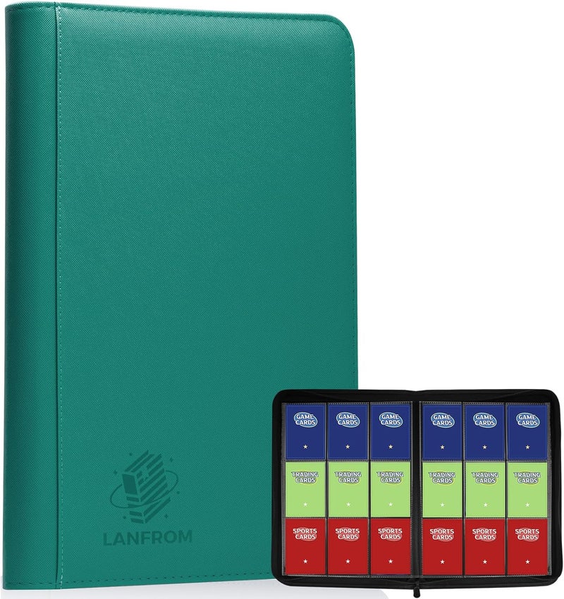 lanfrom 9 Pocket Card Binder, Premium Ringless Trading Card Binder 360 Side Loading Pocket PU Card Collection Binder, Sturdy Collectible Card Albums Card Folder for MTG, TCG, Sports Cards, Game Cards-Green - Image 1